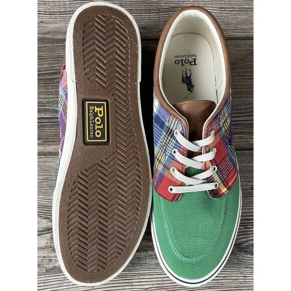 Polo Ralph Lauren RRL Faxon Lace Up Canvas Green Plaid Shoes Mens 12 New main image 7